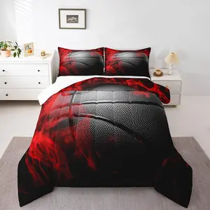 Feelyou Basketball Comforter Set - Black Basketball Print Bedding Set with Breathable Soft Blanket, Duvet Insert for Kids Boys