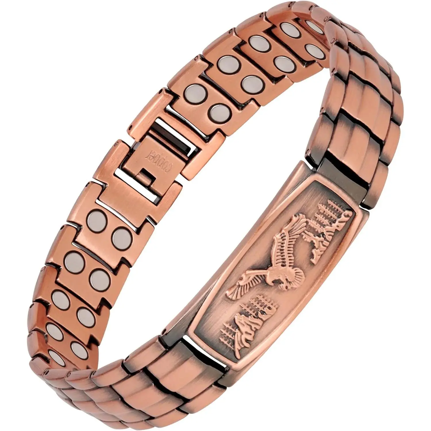99.99% Pure Copper Magnetic Bracelet for Men with Eagle Pattern, Adjustable Sizing Tool, Magnetic Field Therapy Jewelry, Ideal Gift for Father's Day, Thanksgiving, Anniversary, Birthday, 30-Day Money-Back Guarantee