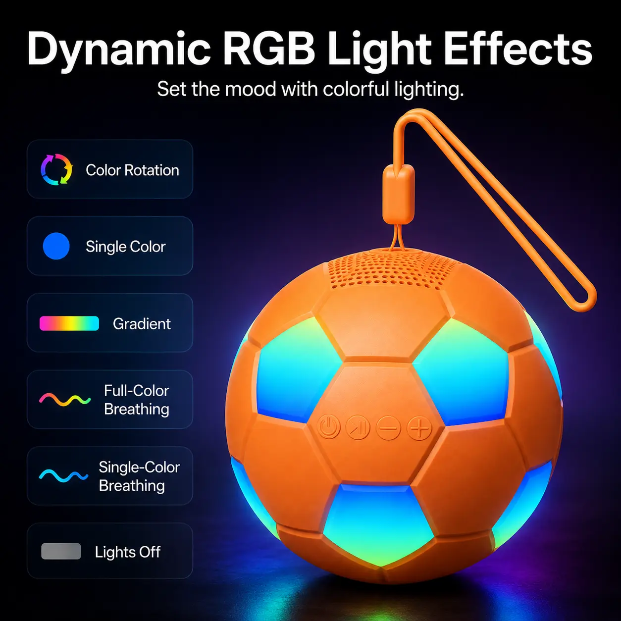 Colorful Lightweight Wireless Bluetooth Speaker, Portable Football-Shape Audio Stereo with RGB Lights, Card Support, Clip Design, Stable Connection, Subwoofer for Game Room, Camping Portable Speakers Wireless Party Speaker Bass Boost Speaker Phone