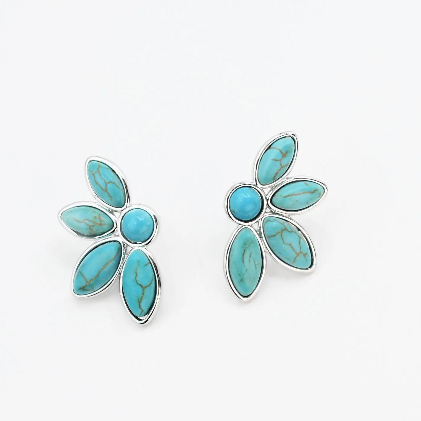 Half Turquoise Flower Silver Half Turquoise Flower Silver