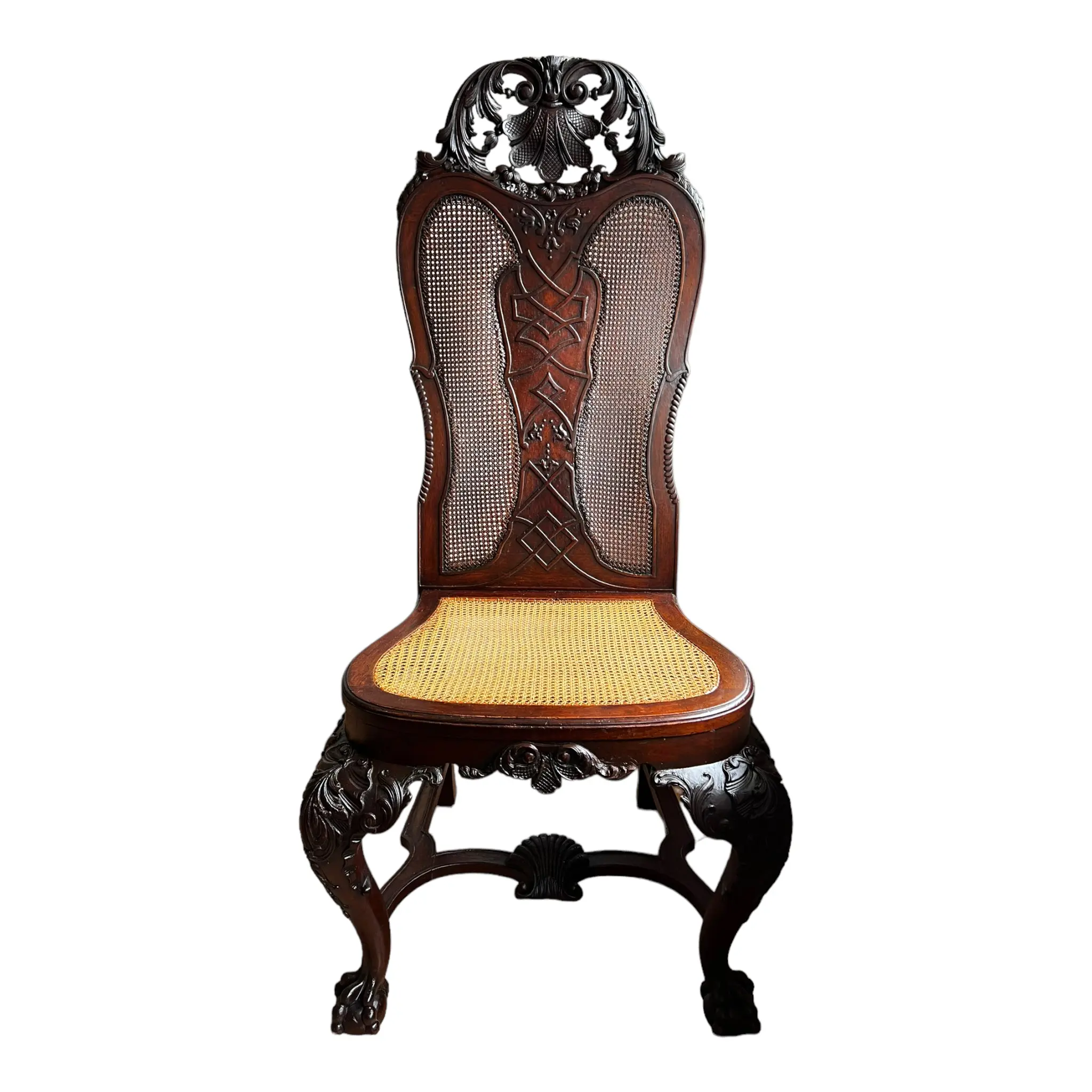 Italian 18th Century Renaissance Carved Cane Chair