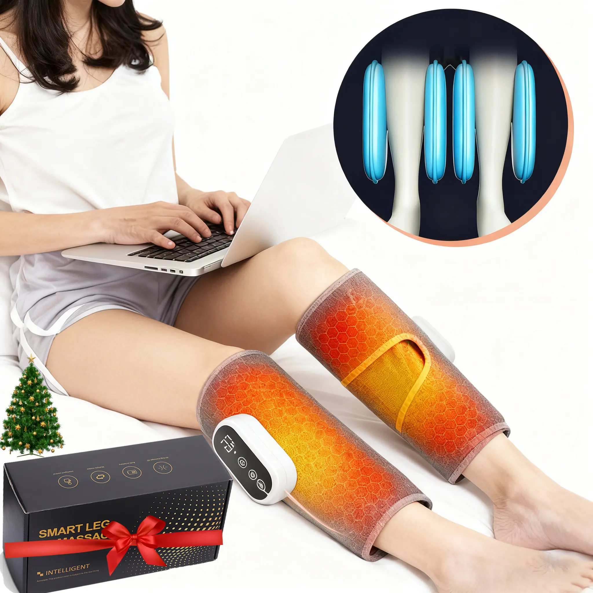 Leg Massager for Circulation, Airbags Hot Compress Calf Massager, 3 Modes 3 Gear Compression Massager, Adjustable Relaxing Leg Massage Tool for Muscle Relax, Relaxation Aid, USB Rechargeable Massagers, Ideal Gift
