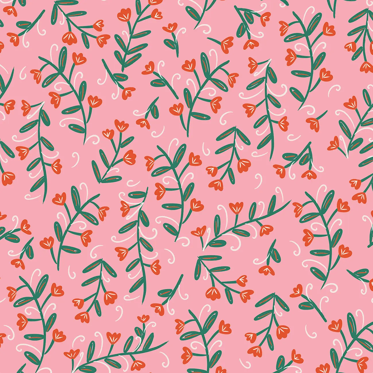 Fabric P & B Textiles Pink Floral Vine Things with Wings by the Quarter Yard TWWI6001-P