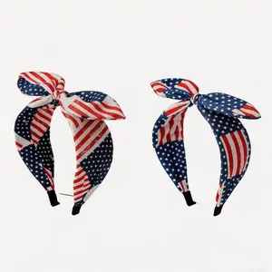 2Pcs Patriotic USA Headbands for Women, Red White Blue Knotted Bow Hair Bands, 4th of July Independence Day Memorial Day Accessories Gifts