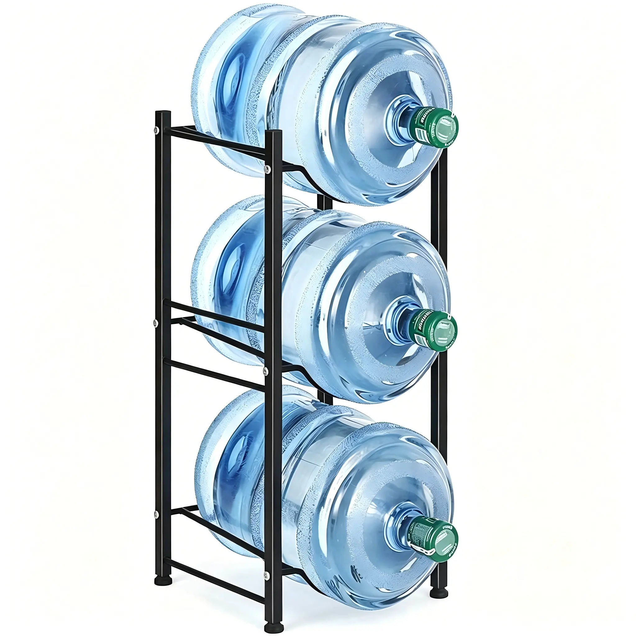5 Gallon Water Bottle Storage Organizer, 3-Tier Stackable Water Jug Holder Rack, Detachable Stainless Steel Dispenser Stand, Rust-Proof Heavy Duty Shelf for Kitchen Office Lobby Foyer Garage