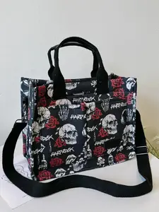 Women's Summer Elegant Striped/strawberry/leopard Pattern Canvas Soft Tote Bag, Simple Trendy Large Capacity Shoulder Bag, Fashionable Versatile Tote Bag for Daily & Travel Use