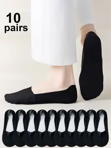6-10 Pairs Invisible Non-Slip Ankle Socks, Elegant Floral Pattern, Slim-Fitting Scallop Design, Perfect for Daily Wear