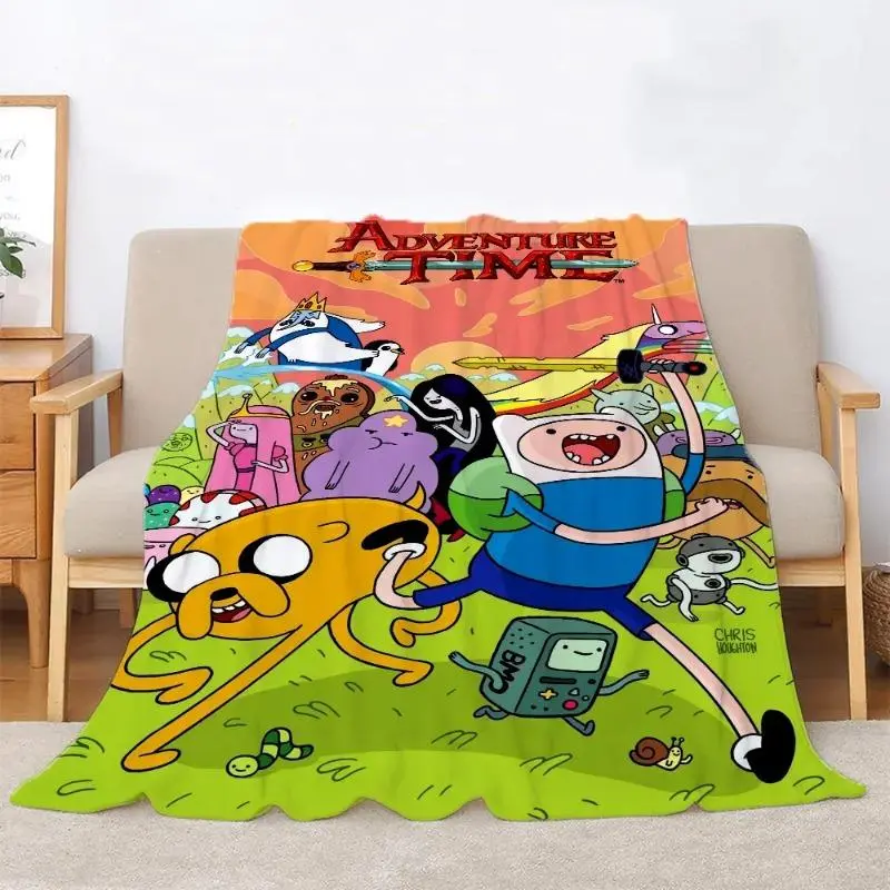 Adventure Time Knitted Plaid Lightweight Throw Blanket, Ultra-Soft Microfiber Thick Cozy Warm, for Bedroom Couch, Perfect Birthday Christmas Gift for Cartoon Fans, Winter Style Decor