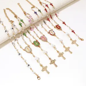 Evil Eye Cross Bracelet Virgin Mary with Diamonds Baptism Prayer Ornament