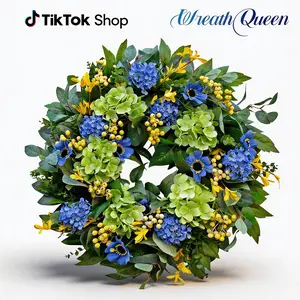 【Clear inventory】WreathQueen 24" Lightweight Decorative UV-Resistant Artificial Peony & Fruit Flower Wreath (4 Styles), Front Door Spring Summer Decor for Outdoor Porch Home Supplies