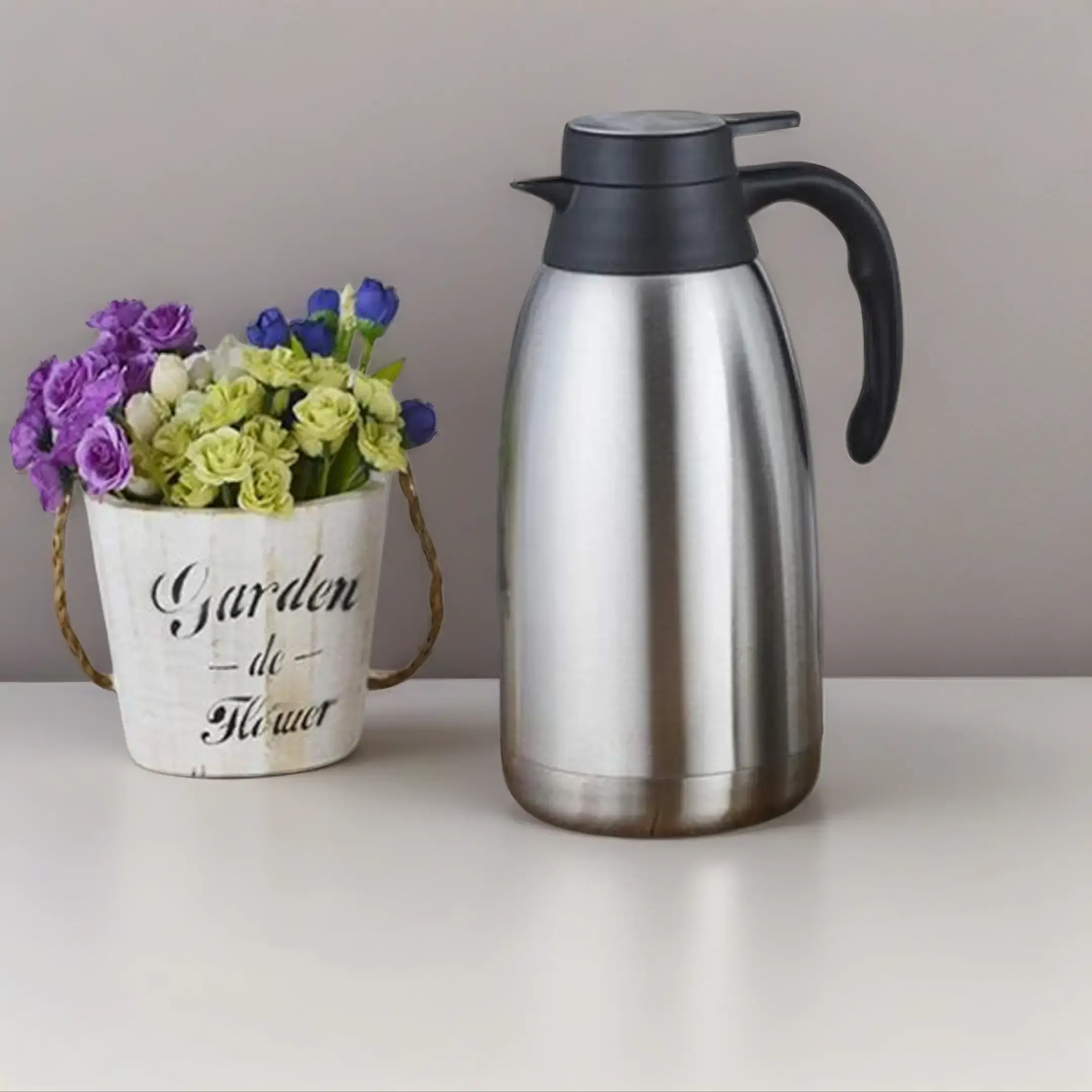 Stainless Steel Vacuum Insulated Kettle 1.5L / 2.0L Thermal Jug Hot & Cold Beverage Flask