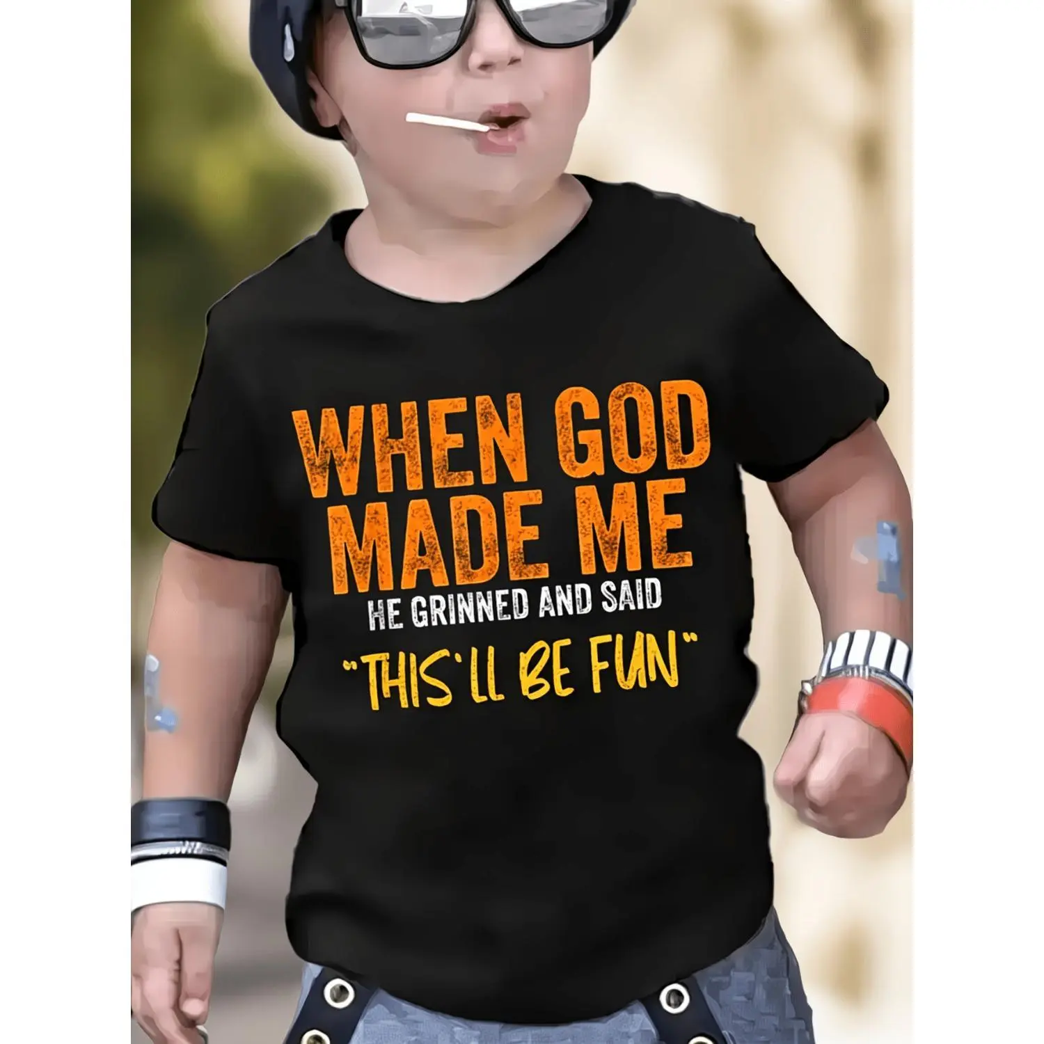 Boys' Short Sleeve T-Shirt - Cute Graphic T-Shirt with Fun Lettering "When God Made Me" Print, Stylish Comfortable Casual Summer Top for Young Children & Teen Boys, Cute Boys' T-Shirts, Graphic Boys' T-Shirts