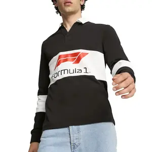 PUMA Mens F1 Rugby Collared Long Sleeve Shirt Casual Casual - Black, White