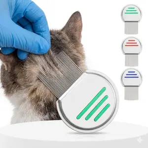 Stainless Steel Pet Grooming Comb - a Tool for Removing Fleas, Grooming, And De-Shedding for Dogs And Cats, Featuring a Comfortable Grip, Plastic Handle, And Needle Design