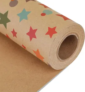 Birthday Wrapping Paper,Gift Wrapping Paper Roll,Kraft Wrapping Paper-17 inch X 32.8 Feet Per roll,Colorful Stars Pattern For Boys Girls, Perfect For Birthday Party, Baby Shower
