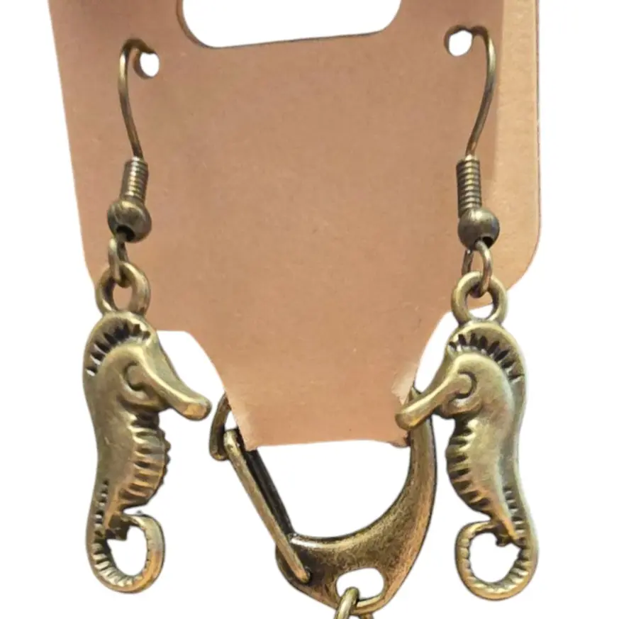 Bronze Seahorse Hook Earrings, with Keychain