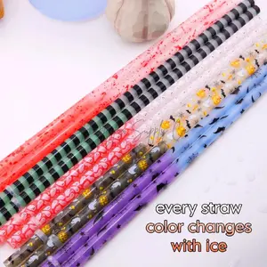 10 Pack Color Changing Halloween Reusable Plastic Straws 10" Length