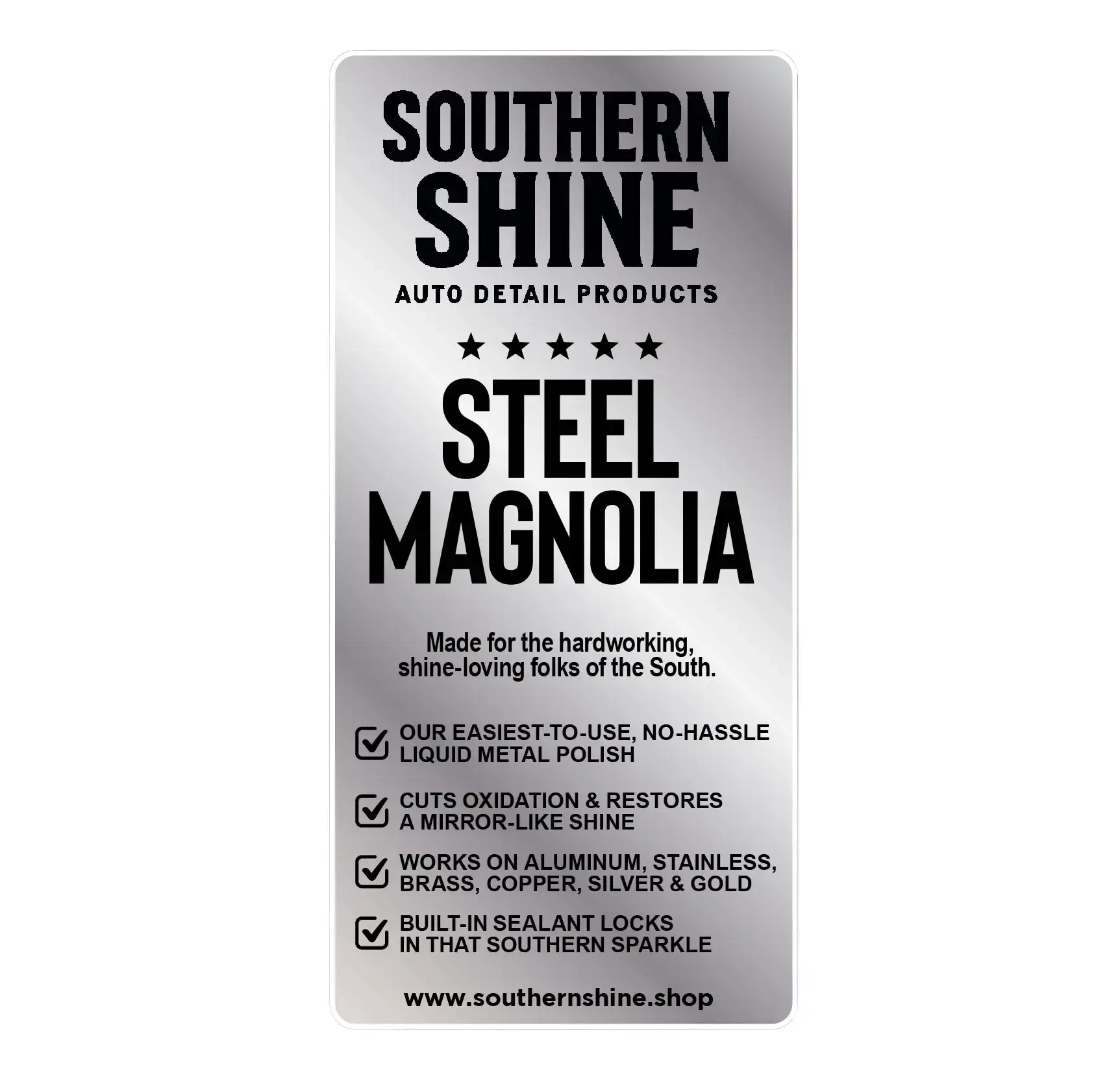 Southern Shine Auto Detail Products Steel Magnolia Metal Polish - Liquid Gold Formula for Mirror-Like Shine & Built-In Sealant