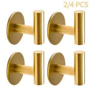 Self Adhesive Towel Hook Matte Black Coat Hook Brushed Nickel SUS304 Stainless Steel Heavy Duty Waterproof Towel Robe Clothes Hook Holder for Bathroom Kitchen Office Hotel Pool Wall Mounted Hook-2/4Pack Self Adhesive Hooks Bathroom Hooks For Towels
