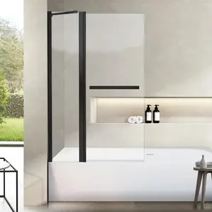 36" W x 55" H Frameless Pivot Bathtub Screen with 1/4" (6 mm) Clear Tempered Glass, Towel Bar, and 180° Pivoting, Silver