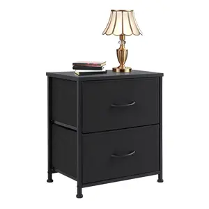 Nightstand, Bedside Table with 2 Drawers – Modern Minimalist Bedroom End Table, Small Storage Cabinet for Living Room, Compact Night Stand, Black, 20 Inches