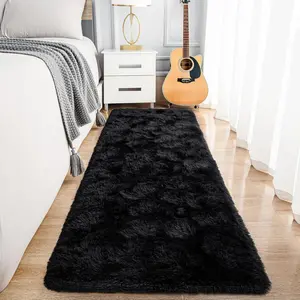 2x6 Black Runner Rug for Bedroom Hallway Living Room, Fluffy Shag Area Rug for Bedside Entryway, Indoor Soft Carpet for Nursery Kids Room Home Decor