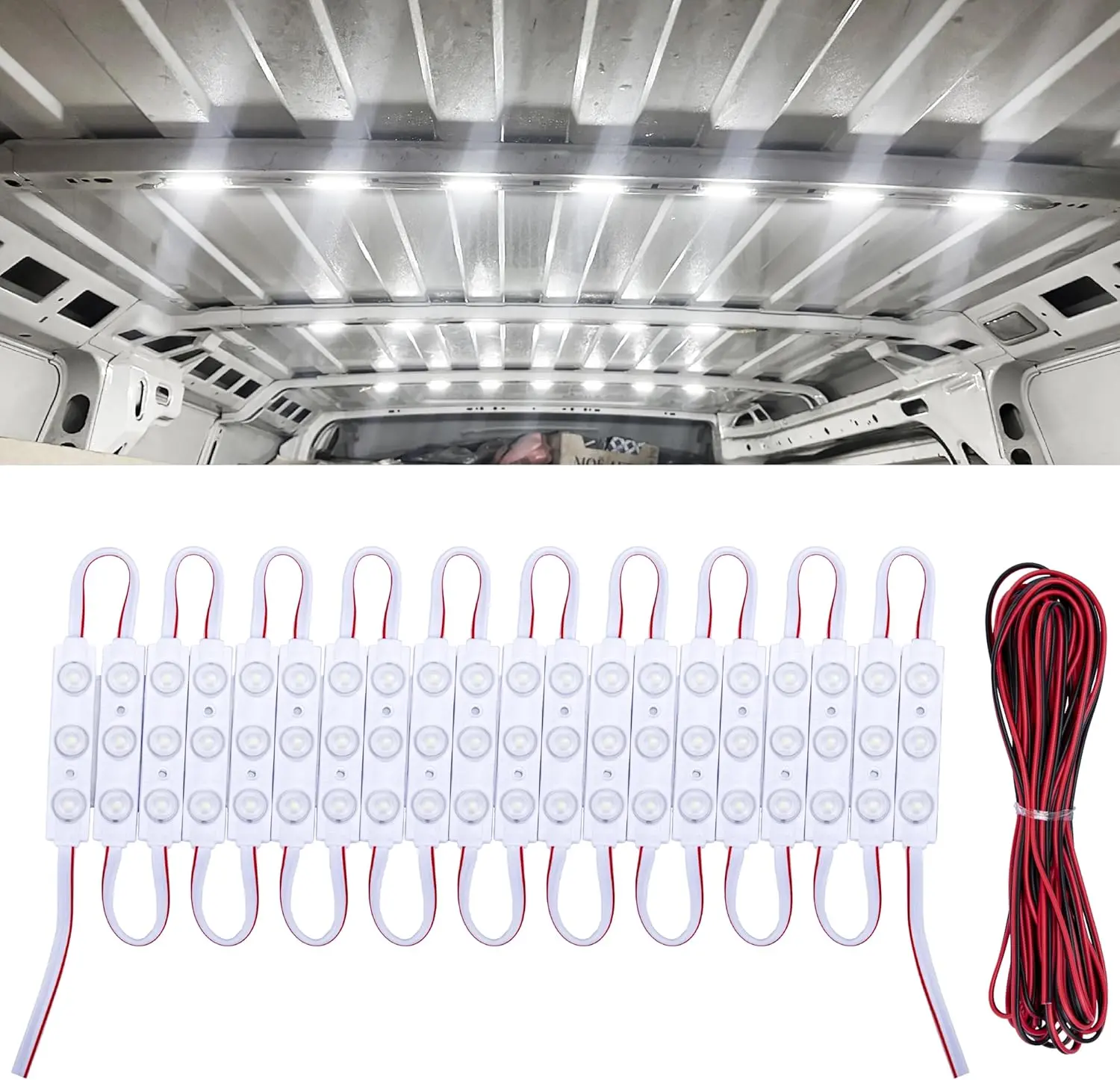60 Led Van Interior Light Kits, 12V Led Light Strip, Cargo Van Accessories, Ceiling Work Lights Kit, Enclosed Trailer Lights for Truck Vans RV Boats Caravans, 20 Modules(White)