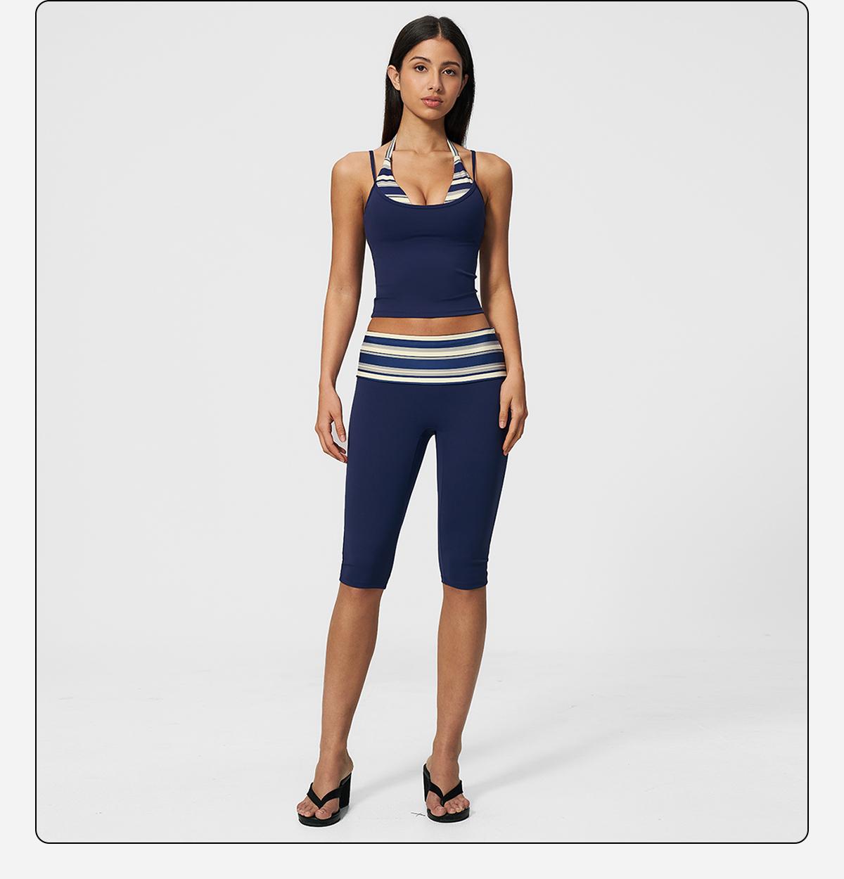 MFVIM women’s color-block double-layer halter yoga tank top set — waist-cinching, butt-lifting mid-length athletic shorts; two-piece fitness set with a nude feel,travel essentials,camping essentials