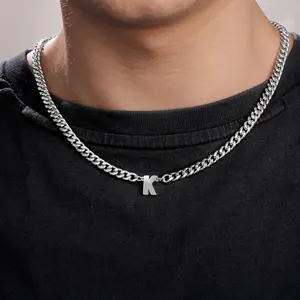 Initial Necklace for Men Letter Necklace Chain with Initial Mens Jewelry Silver Gold Plated Necklace Birthday Graduation Gifts for Men Boyfriend Dad Brother Husband