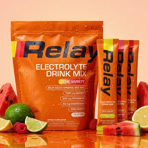Relay Zero Sugar Electrolytes - Baja Gold Sea Salt | Variety Pack | Hydration Drink Mix Powder Packets with Sodium, Magnesium Glycinate, Potassium & Trace Minerals | 12 Sticks