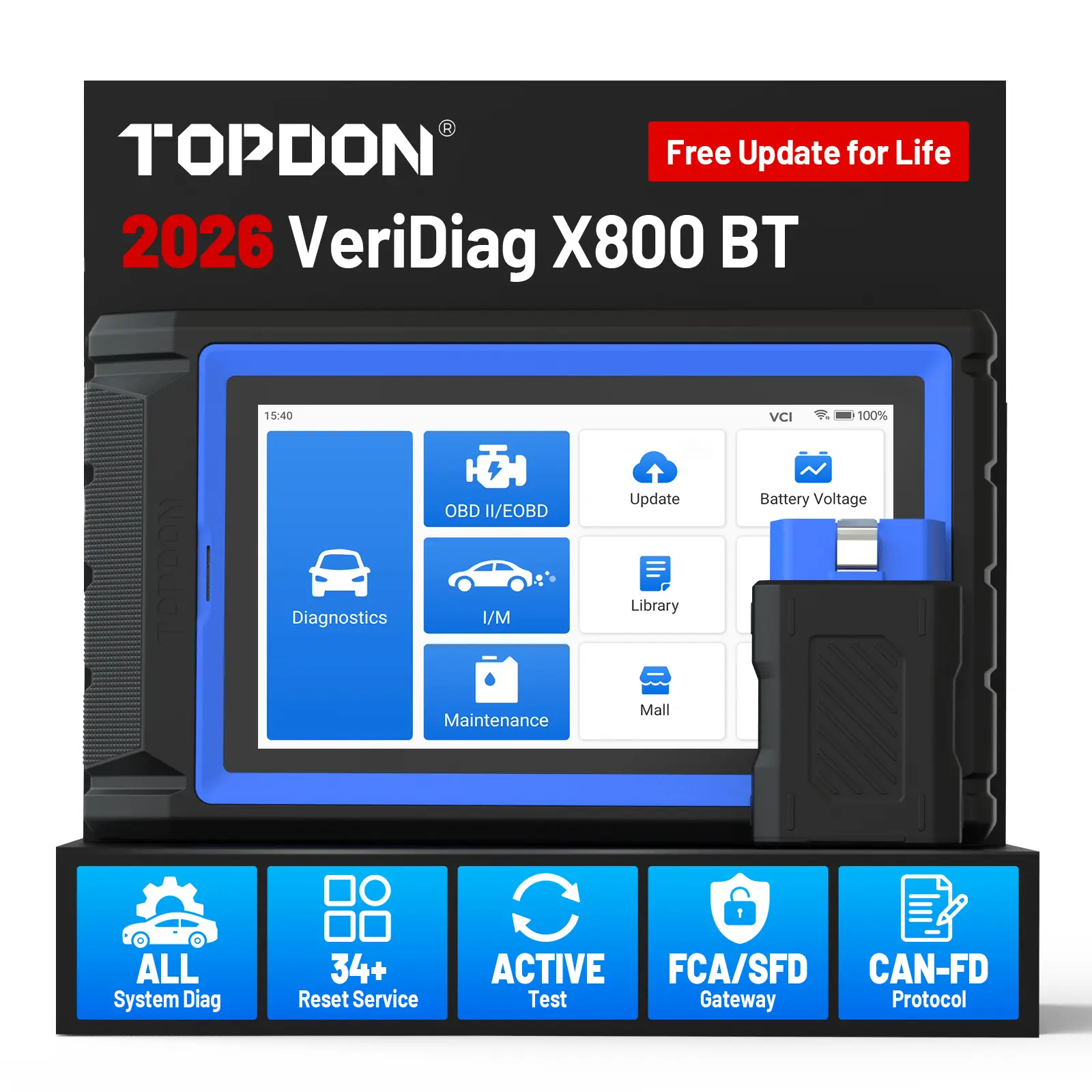 TOPDON VeriDiag X800 BT OBD2 Scanner, Bidirectional Scan Tool, Wireless Automotive Diagnostic Tool with 34+ Reset Services, Car Code Reader Upgraded Version of AD800 BT/AD800 BT 2,Lifetime free upgrades