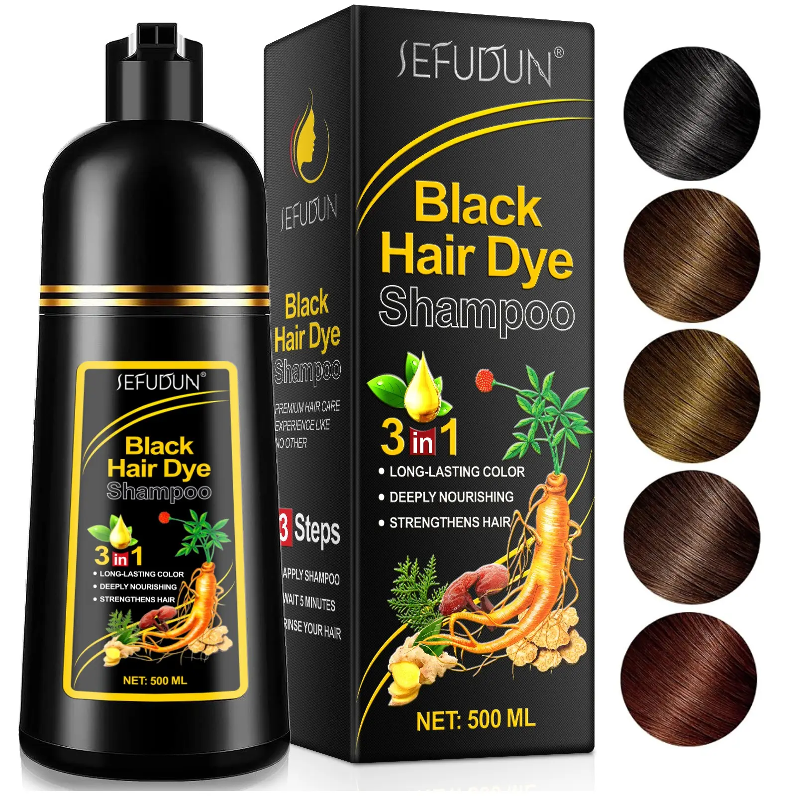 SEFUDUN 3-in-1 Hair Color Shampoo, Hair Dye Shampoo provides coverage for gray hair, covering at the roots, temples, and all over, the color looks natural and lasts, with natural results
