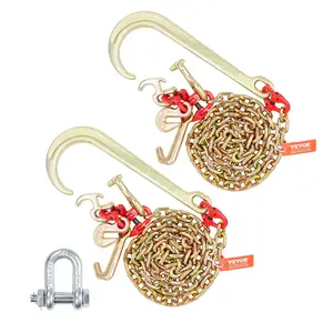 【Father's Day gift】VEVOR J Hook Chain, 2PCS 5/16" x 6' G80 15" Long Shank J Hook Tow Chain with RTJ Cluster Hook & Grab Hook, 5400 lbs Working Load, Heavy Duty Transport Truck Chain for Wrecker Recovery Trailer Towing