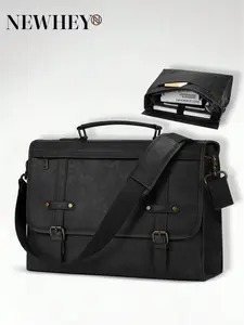 Men's Briefcases 17 Inch Waterproof Men's Briefcase Vintage PU Leather Laptop Briefcase Laptop Briefcase