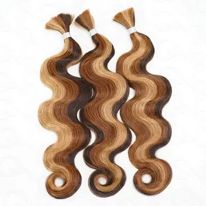 QVR Brown Highlight Body Wave #P4/30/27 Human Bulk Hair for Braiding