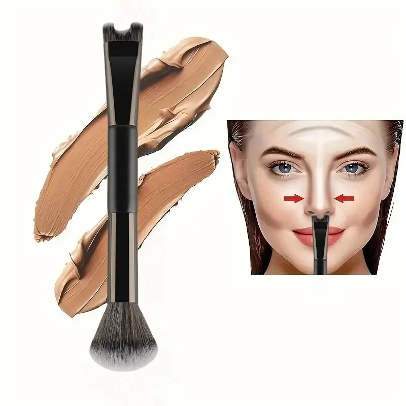 1Pc Nose Contour U Makeup Brush, Double Head Nose Shadow Makeup Brush Eyeshadow Contour Face Brush Facial Highlight Brush, Makeup Tool for Powder/Cream/Liquid Blush, Makeup Blending Brush