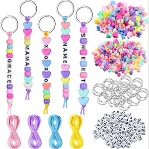 DIY Keychain Making Kit, Alphabet Heart Transparent Large Hole Beads, Mobile Phone Lanyard, Water Cup Hanging Ornaments, Birthday Party Gift, Diy Mix Beads