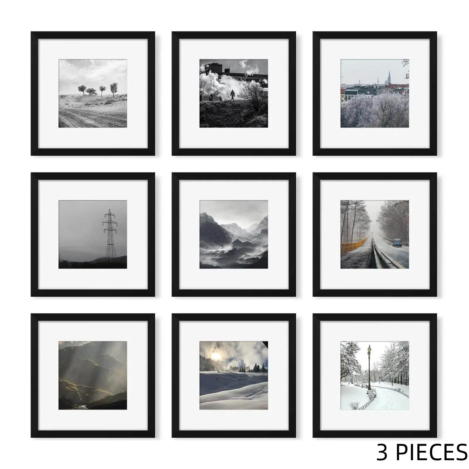 12x12 Square Photo Frame set of 3, Desktop Wall Mount, Home Decor Essentials, gallery wall frame set