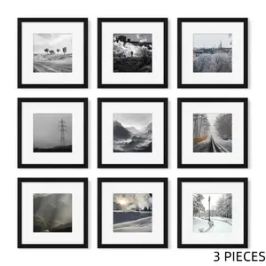 Three-Piece 12x12 Inch Square Frames, Wood Grain Walnut Colors, Desktop Wall Mount, Home Decor Essentials