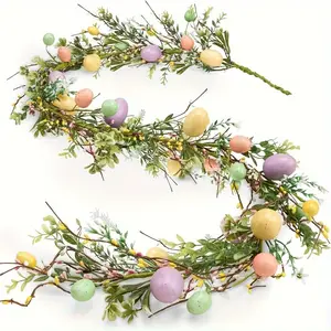 Colorful 5.9 Feet Artificial Easter Egg Wreath, Rustic Spring Vine Decoration, Perfect for Holidays and Table Centerpiece, Home Decor Ornament