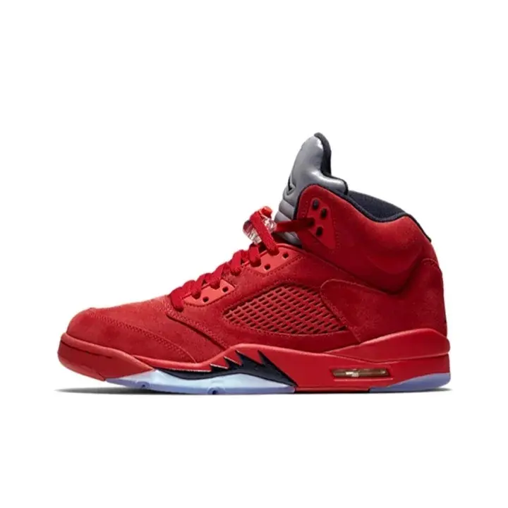 High top basketball sneakers red suede upper breathable mesh panel padded ankle support air cushion midsole translucent outsole bold street aesthetic all match outfit unisex trending outdoor casual footwear