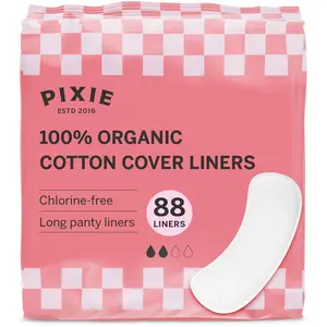 Pixie Organic Cotton Panty Liners for Women - Long Wrapped Pantiliners - Light Absorbency & Ultra-Thin - Leak-Proof, Hypoallergenic & Unscented for Feminine Care - Compostable - 88 Count