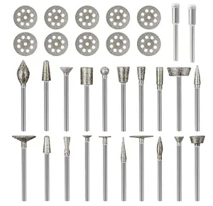 32Pcs Stone Carving Set Diamond Burr Bits Compatible with Dremel, Polishing Kits Rotary Tools Accessories with 1/8’ Shank for Carving, Engraving, Grinding, Stone, Rocks, Jewelry - Home Improvement.