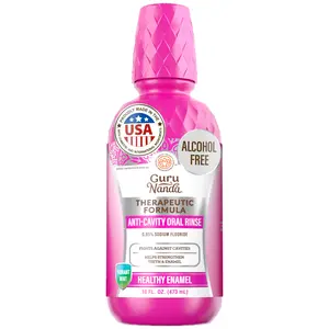 GuruNanda Anti-Cavity Oral Rinse with 0.05% Sodium Fluoride, Alcohol Free Therapeutic Mouthwash to Help Strengthen Teeth and Enamel & Prevent Cavities, Vibrant Mint, 16 oz