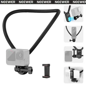 NEEWER Magnetic Neck Mount Compatible with GoPro Hero 13 12 11 MAX DJI Action 4 Insta360 iPhone/Android, Quick Release Flexible POV Action Camera Neck Mount Adapter & Phone Holder, GP15