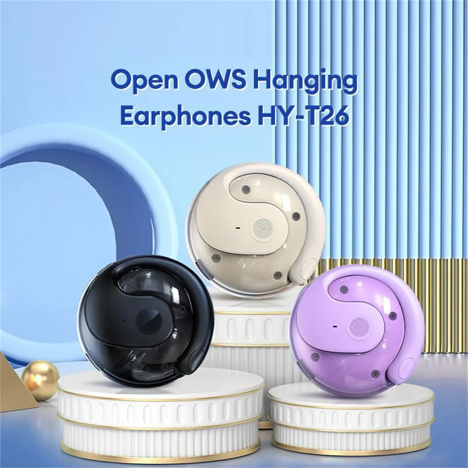OWS Open Ear Hanging Wireless Headphones - Bluetooth 5.4 Cordless Earbuds, Ergonomic Curved Design, High Fidelity Sound, Mic, IPX5 Rated, Advanced NR, Long Battery Life for Running, Cycling