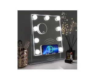 FENCHILIN Hollywood Vanity Makeup Mirror with Lights Bluetooth Wireless Charging Tabletop Metal White