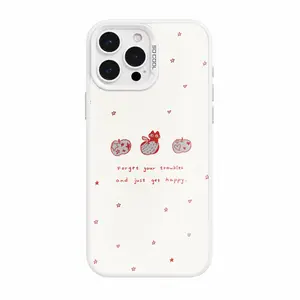 Strawberry Kitty Phone Case for iPhone 17,16,15,14,13 Pro Max Plus - Minimalist Red Doodle Cat Cover, Sweet Kawaii Aesthetic Protective Case