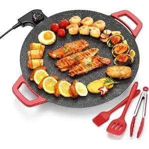 Indoor Grill Electric Smokeless Set – Nonstick Electric Griddle for Indoor Use, Compact & Versatile Cooking for Steaks, Pancakes & BBQ, Includes Silicone Spatula, Oil Brush & Food Tongs