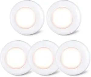 Push Tap Light, 2.8” Mini Night Touch LED Puck Lamp, Portable Under Cabinet Lighting AAA Battery Operated Powered, DIY Stick On Lights for Closet, Counter, Kitchen, Warm White, 5 Pack